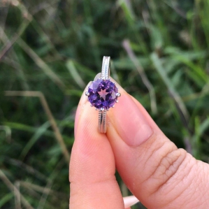 NHẪN BẠC SV925 KẾT HỢP ĐÁ AMETHYST TỰ NHIÊN