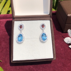 Hoa tai Bạc SV925 kết hợp giữa đá Garnet và đá Topaz