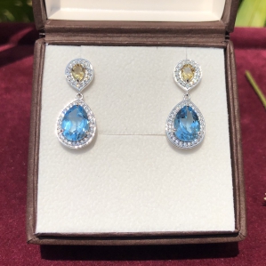 Hoa tai Bạc SV925 kết hợp giữa đá Citrine và Topaz tự nhiên 