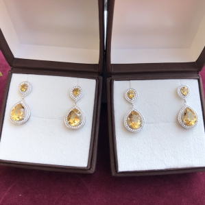 Hoa tai Bạc SV925 Kết hợp đá Citrine tự nhiên hình giọt nước vô cùng sang trọng