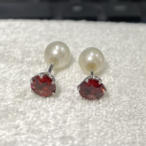 Hoa tai Bạc SV925 kết hợp đá Garnet 5.5mm và Ngọc Trai Akoya