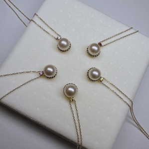 DÂY CHUYỀN VÀNG 10K NGỌC TRAI 7.0-7.5MM KẾT HỢP ĐÁ  AMETHYST TỰ NHIÊN