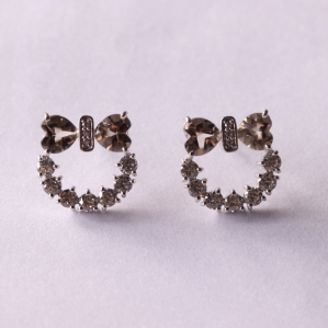 Hoa tai Bạc SV925 kết hợp đá Smoky Quartz hình trái tim 5.0mm