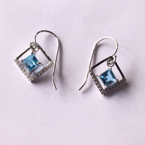 Hoa tai Bạc SV925 kết hợp đá Topaz 4.75mm