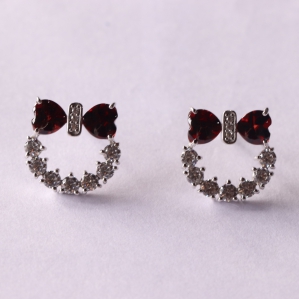 Hoa tai Bạc SV925 kết hợp đá Garnet hình trái tim 5.0mm 