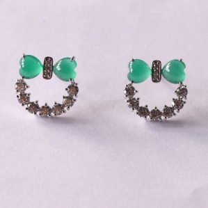 Hoa Tai Bạc SV925 kết hợp đá Green Achates hình trái tim 5.0mm