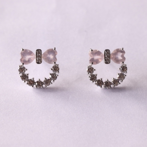 Hoa tai Bạc SV925 kết hợp đá Rose Quartz hình trái tim 5.0mm