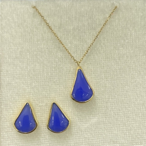 BỘ TRANG SỨC VÀNG 10K GỒM HOA TAI, DÂY CHUYỀN ĐÁ QUÝ BLUE TOPAZ