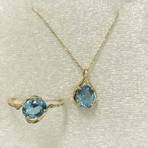 BỘ TRANG SỨC VÀNG 10K GỒM DÂY CHUYỀN VÀ NHẪN ĐÁ QUÝ TOPAZ