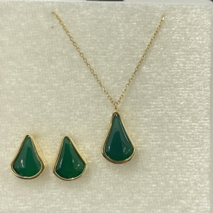 BỘ TRANG SỨC VÀNG 10K GỒM HOA TAI, DÂY CHUYỀN ĐÁ QUÝ GREEN ACHATES