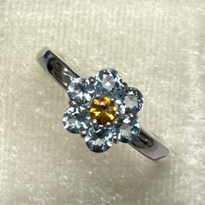 NHẪN BẠC SV925 KẾT HỢP GIỮA ĐÁ QUÝ AQUAMARINE VÀ CITRINE