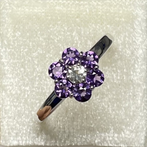 NHẪN BẠC SV925 KẾT HỢP GIỮA ĐÁ QUÝ WHITE QUARTZ VÀ AMETHYST