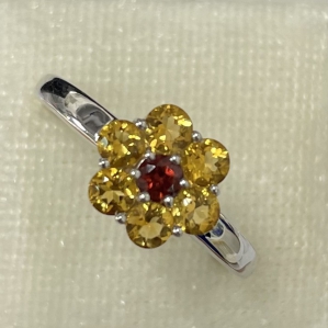  NHẪN BẠC SV 925 KẾT HỢP GIỮA ĐÁ QUÝ GARNET VÀ CITRINE