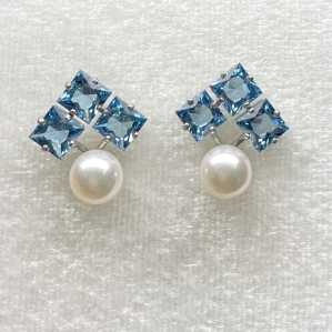 Hoa tai Bạc SV925 kết hợp đá Topaz và Ngọc Trai Akoya 