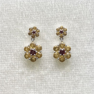 Hoa tai Bạc SV925 kết hợp giữa đá Garnet và đá Citrine 
