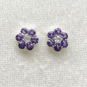 Hoa tai Bạc SV925 kết hợp giữa đá Amethyst & White Quartz