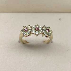 NHẪN VÀNG 10K KẾT HỢP GIỮA ĐÁ QUÝ PERIDOT VÀ GARNET
